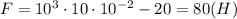 F=10^3\cdot 10\cdot 10^{-2}-20=80(H)