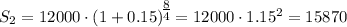 S_2=12000\cdot (1+0.15)^\big{\frac{8}{4}}=12000\cdot 1.15^{2}= 15870