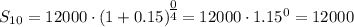 S_{10}=12000\cdot (1+0.15)^\big{\frac{0}{4}}=12000\cdot 1.15^{0}=12000