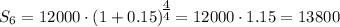 S_6=12000\cdot (1+0.15)^\big{\frac{4}{4}}=12000\cdot 1.15=13800