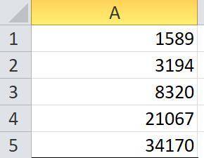 Даны числа: 1589; 3194; 8320; 21067. используя ms excel, вычисли сумму данных чисел.