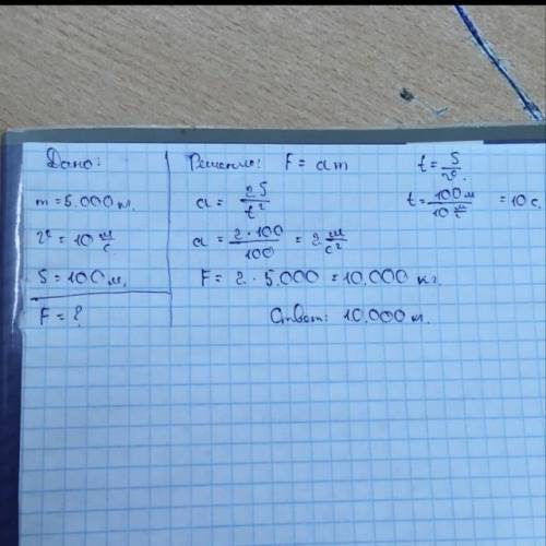 Решите по . учитель строгий. дано: m=5т. v=36км/ч r=100мнайти f. ​