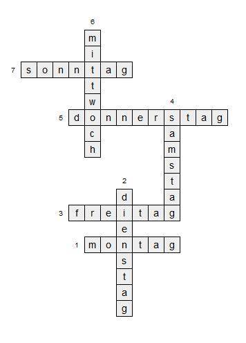 Составить кроссворд по на тему дни недели. в клетках. слова: montag - понедельник dienstag - вторник