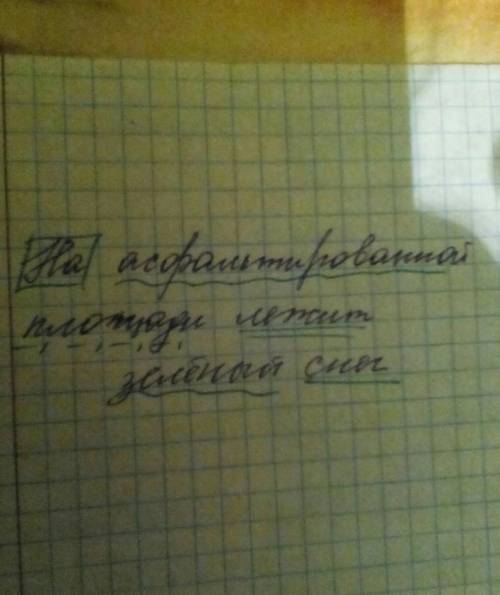 Разбор предложения (4) представьте на асфальтированной площади лежит зелёный