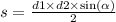 s = \frac{d1 \times d2 \times \sin( \alpha ) }{2}