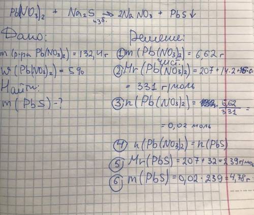 К132,4 г раствора с массовой долей нитрата свинца 5% добавили избыток раствора сульфида натрия. опре