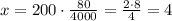 x = 200\cdot \frac{80}{4000} = \frac{2\cdot 8}{4} = 4