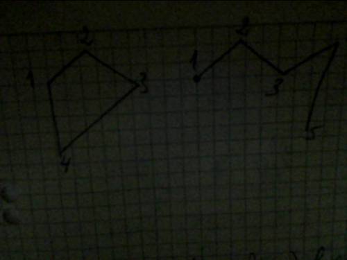 Начерти одну ломанную,у которой 4 звена и 5 вершин,а другую-у которой 4 звена и 4 вершины
