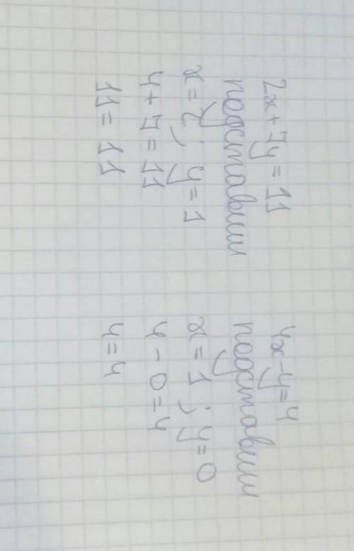 2x+7y=11, 4x-y=4 методом подстановки