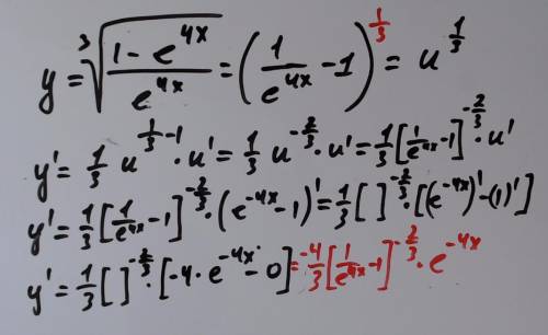 Найти производную: y=3√1-e^4x/e^4x