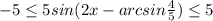 -5\leq 5sin(2x-arcsin\frac{4}{5}})\leq 5