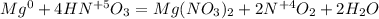 Mg^0 + 4HN^{+5}O_3 = Mg(NO_3)_2 + 2N^{+4}O_2 + 2H_2O 