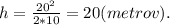 h = \frac{20^2}{2*10} = 20(metrov).