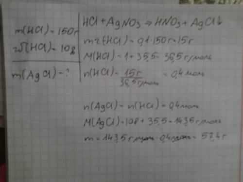 Определите массу выпавшего осадка в результате реакции 150 граммов 10% раствора соляной кислоты с не