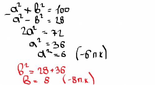 Дано: треугольник авс - прямоугольный(угол с=90градусов) а^2-b^2=28 c=10 найти: а