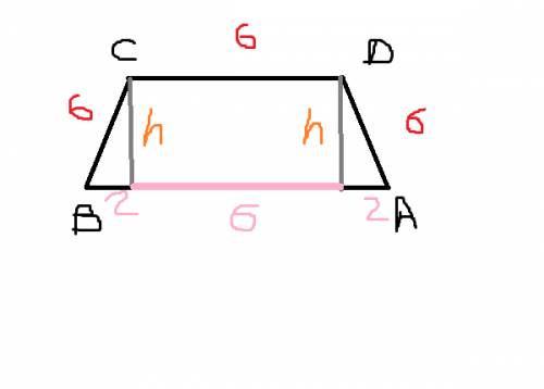 Дано: авсд - равнобедренная трапеция ад=дс=св=6 ав=10 дк - h найти: h