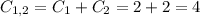 C_{1,2} = C_1 + C_2 = 2 + 2 = 4