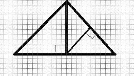 перпендикуляр проведен из середины основ к боковой стороне равнобедренного треугольника, делит ёё на