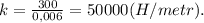 k = \frac{300}{0,006} = 50000(H/metr).