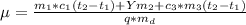 е =\frac{m_1*c_1(t_2-t_1)+Ym_2+c_3*m_3(t_2-t_1)}{q*m_d}