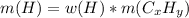 m(H) = w(H) * m(C_xH_y)