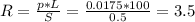 R=\frac{p*L}{S}=\frac{0.0175*100}{0.5}=3.5