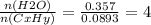 \frac{n(H2O)}{n(CxHy)}=\frac{0.357}{0.0893}=4