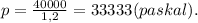 p =\frac{40000}{1,2} = 33333(paskal).