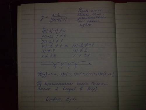 Какое число входит в область определения функции? ! х-2 у= l l l x l -2l -1l а.-1,б.1, в.2, г.-3 с о