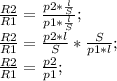 \frac{R2}{R1}=\frac{p2*\frac{l}{S}}{p1*\frac{l}{S}};\\ \frac{R2}{R1}=\frac{p2*l}{S}*\frac{S}{p1*l};\\ \frac{R2}{R1}=\frac{p2}{p1};\\