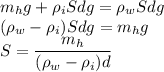 m_hg+\rho_iSdg=\rho_wSdg\\(\rho_w-\rho_i)Sdg=m_hg\\S=\dfrac{m_h}{(\rho_w-\rho_i)d}