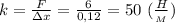 k= \frac{F}{зx} = \frac{6}{0,12} =50 \ (\frac{H}{_M} )