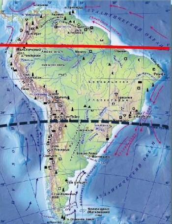 Определите,как расположен материк южная америка относительно экватора,тропиков(полярных кругов)и нул