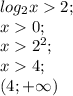 log_2 x2;\\x0;\\x2^2;\\x4;\\(4;+\infty)