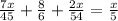 \frac{7x}{45}+\frac{8}{6}+\frac{2x}{54}=\frac{x}{5}