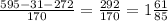 \frac{595-31-272}{170}=\frac{292}{170}=1\frac{61}{85}