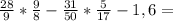 \frac{28}{9}*\frac{9}{8}-\frac{31}{50}*\frac{5}{17}-1,6=