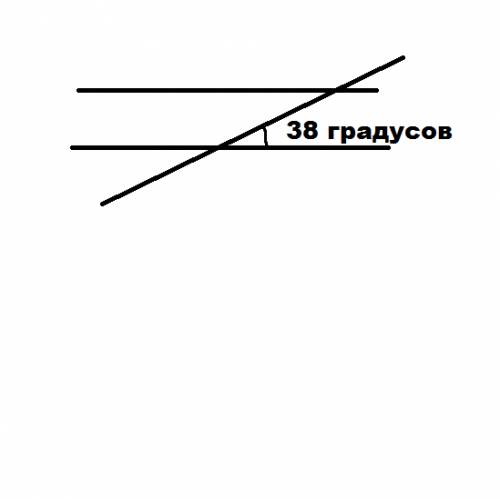 Дано две параллельные прямые. угол один равен 38 градусов. найти угол второйц