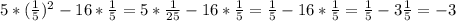 5*(\frac{1}{5})^2-16*\frac{1}{5}=5*\frac{1}{25}-16*\frac{1}{5}=\frac{1}{5}-16* \frac{1}{5}=\frac{1}{5}-3\frac{1}{5}=-3