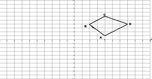 Постройте четырехугольник авсd на координатам его вершин: a(4; 1)в(2; 4)c(4; 6)d(7; 4)