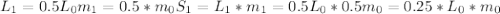 L_{1} = 0.5L_{0} m_{1} = 0.5*m_{0} S_{1} = L_{1}*m_{1} = 0.5L_{0}*0.5m_{0} = 0.25*L_{0}*m_{0}