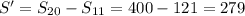 S'=S_{20}-S_{11}=400-121=279