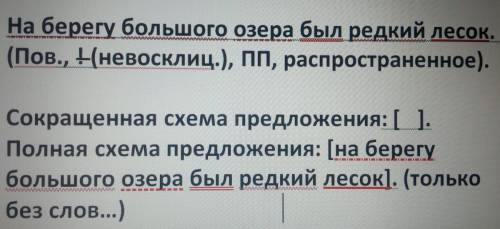 На берегу большого озера был редкий лесок полный разбор предложения