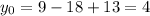 y_0 = 9 - 18 + 13 = 4