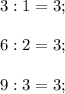 3:1=3;\\\\6:2=3;\\\\9:3=3;