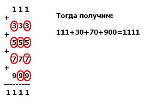 Найди значение суммы в столбик 111+333+555+777+999. зачеркни в слагаемых 9 цифр так, чтобы значение