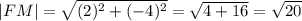 |FM|=\sqrt{(2)^2+(-4)^2}=\sqrt{4+16}=\sqrt{20}