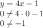 y=4x-1\\0\neq 4\cdot 0 -1\\0\neq -1