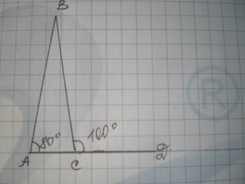 Внешний угол при основании равнобедренного треугольника равен 100. найти угол при основании, не смеж