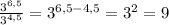 \frac{3^{6,5}}{3^{4,5}} = 3^{6,5 - 4,5} = 3^2 = 9